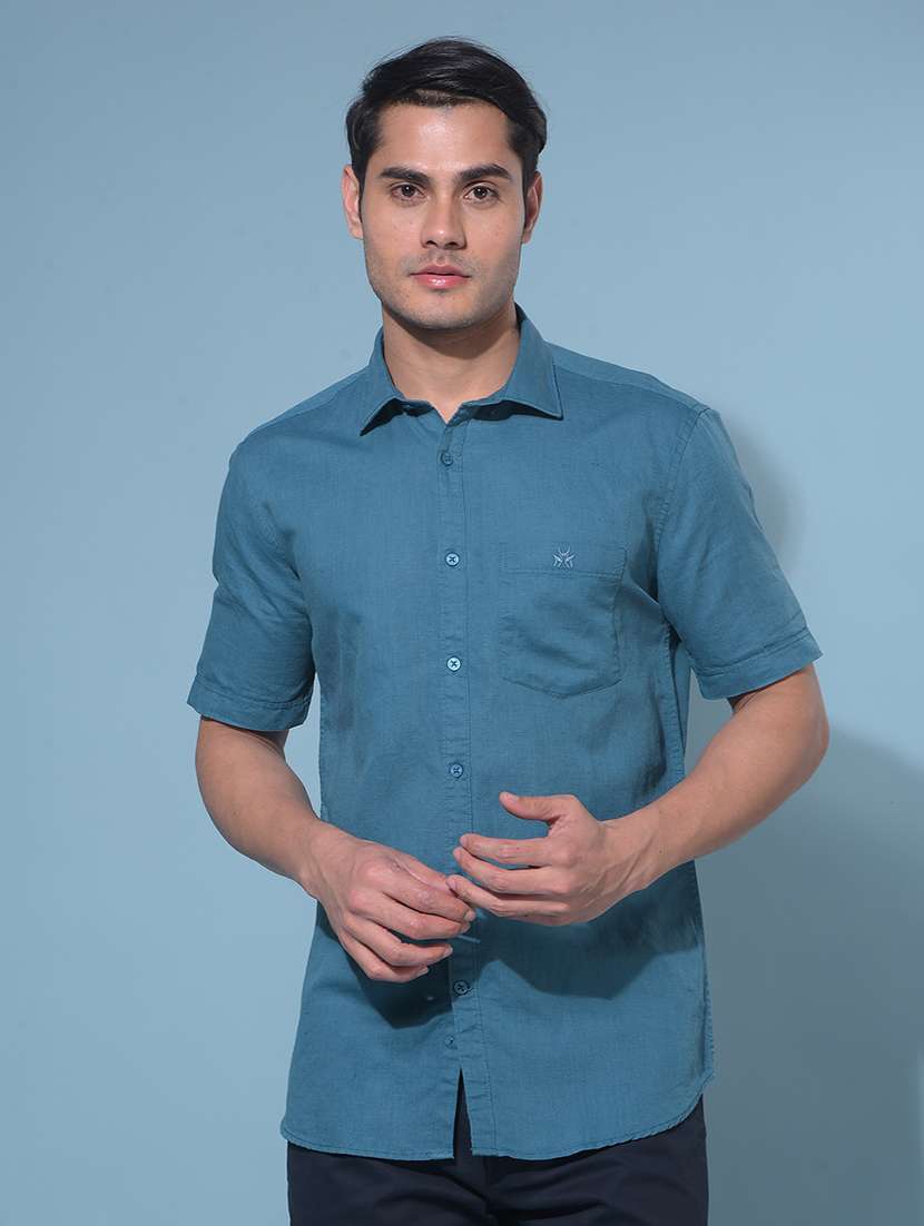 men solid short sleeve casual shirt