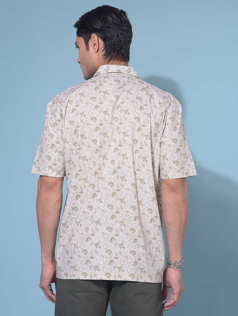 crimsoune club men's beige floral print cotton resort shirt - 21247594 -  Standard Image - 3