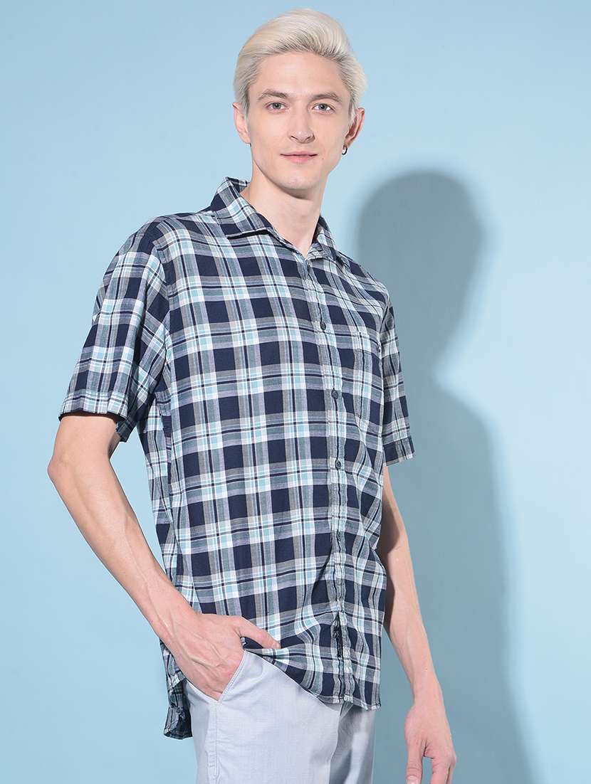 men checkered cotton casual shirt