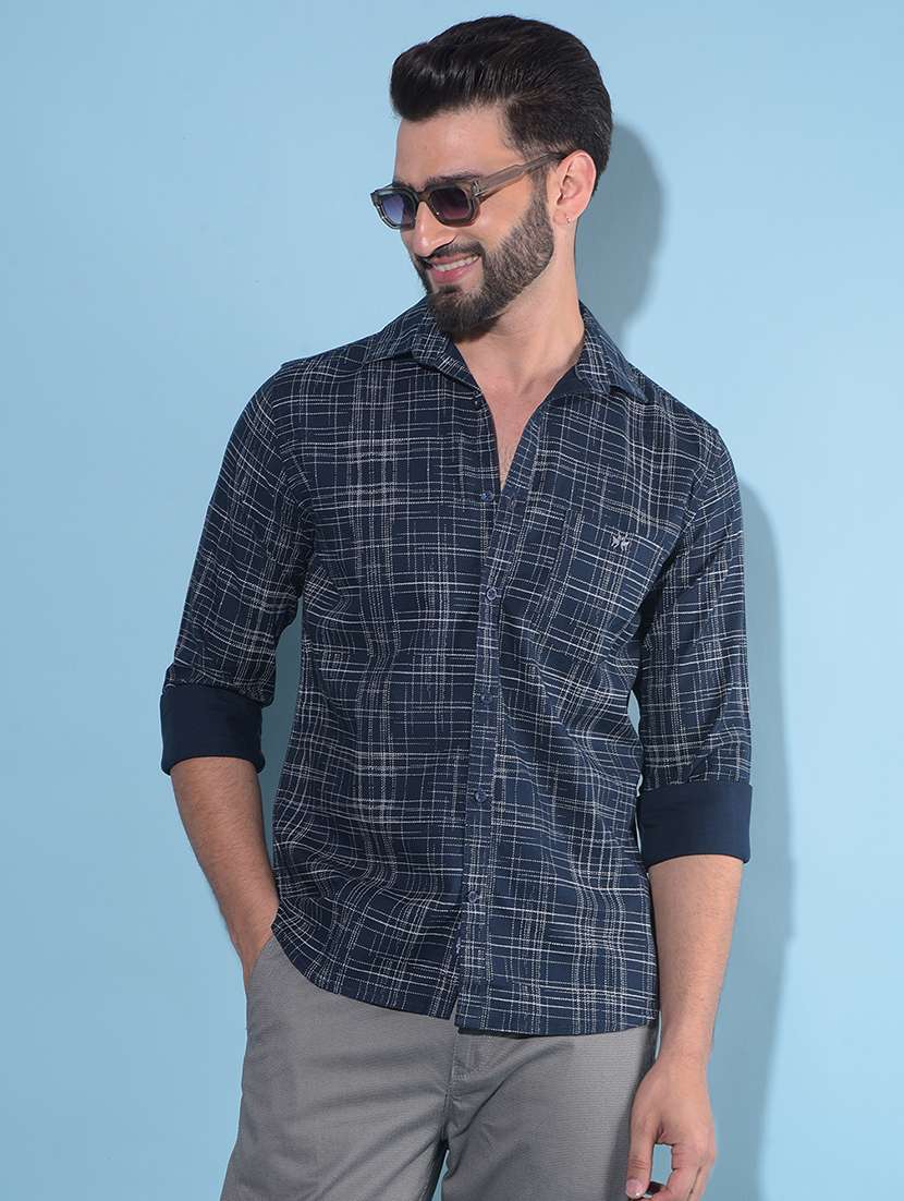 navy blue cotton casual shirt