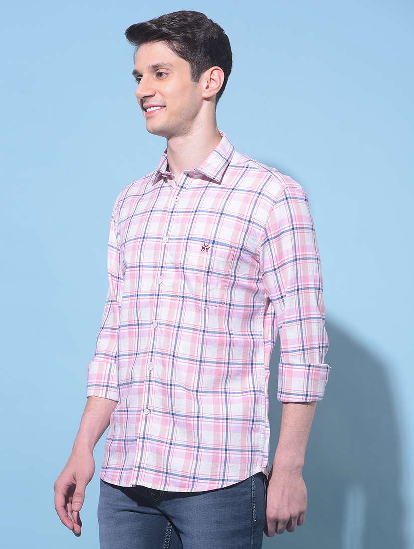 men checkered long sleeve casual shirt