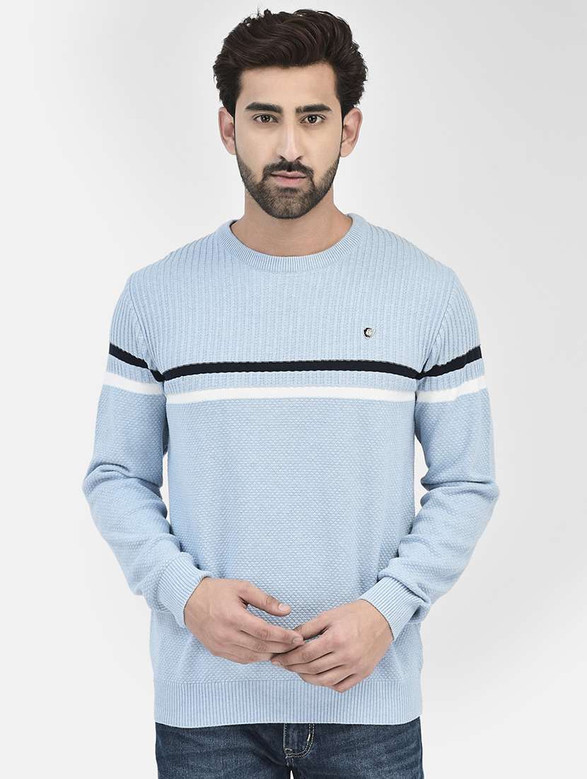 men round neck striped pullover
