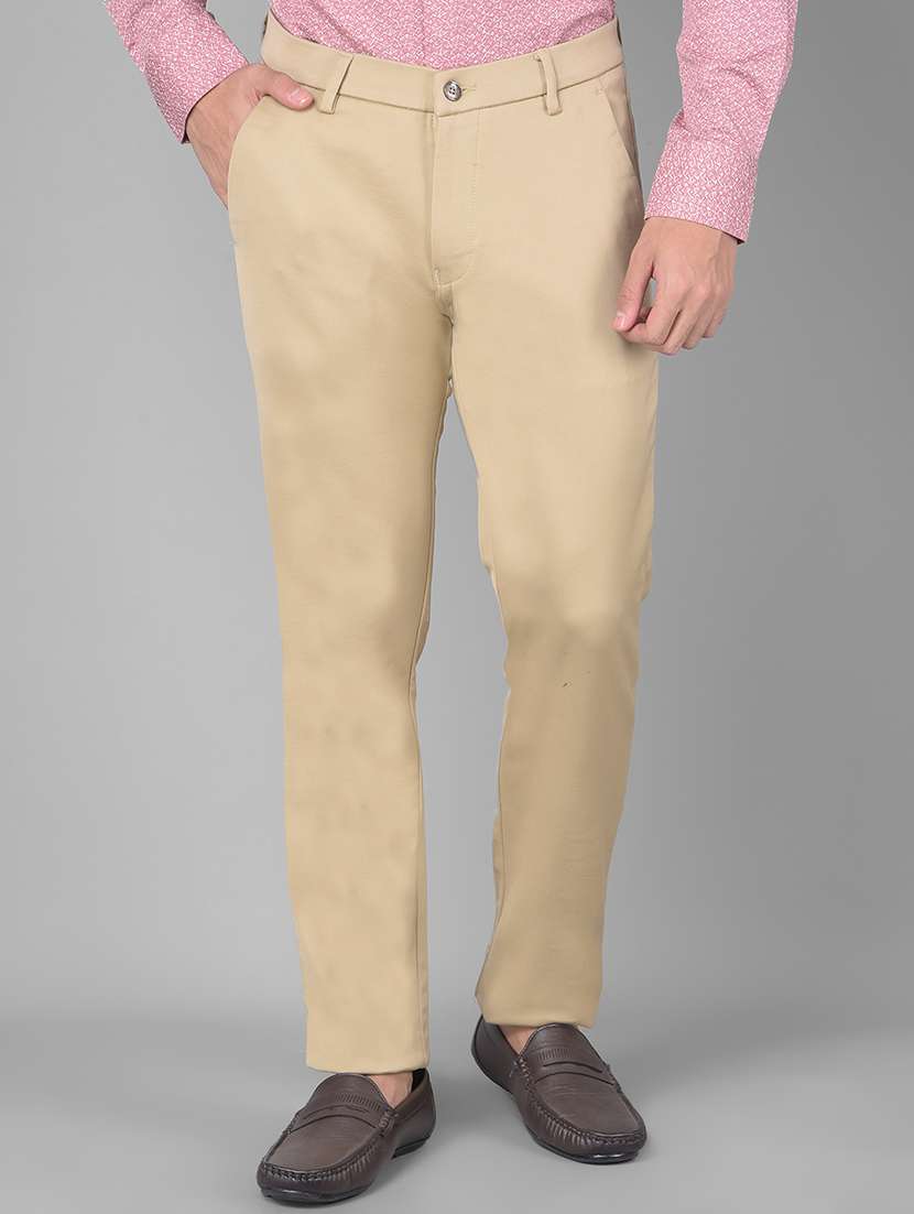 men solid cotton chinos casual trouser