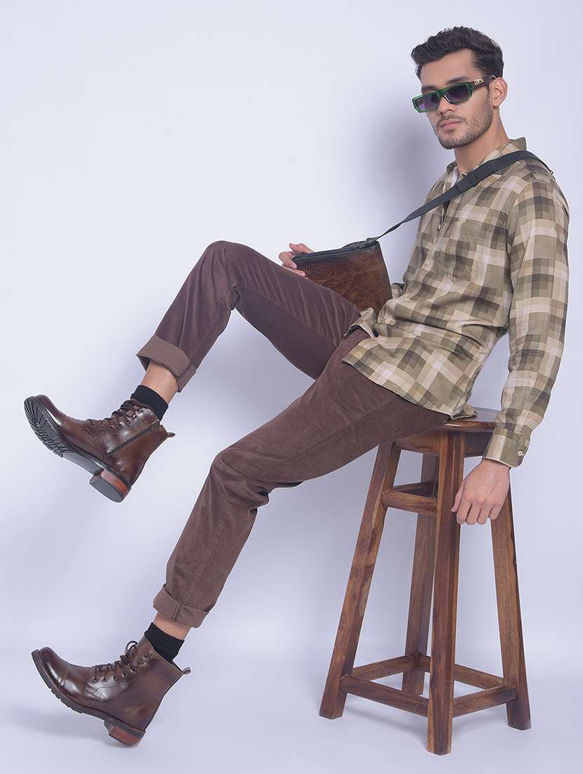 brown cotton solid casual trouser - 21247812 -  Standard Image - 3