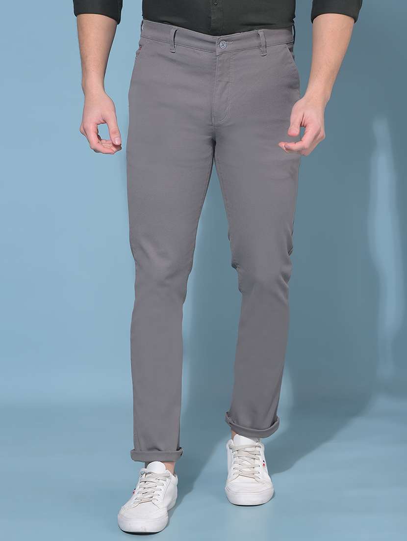 men solid mid rise chinos