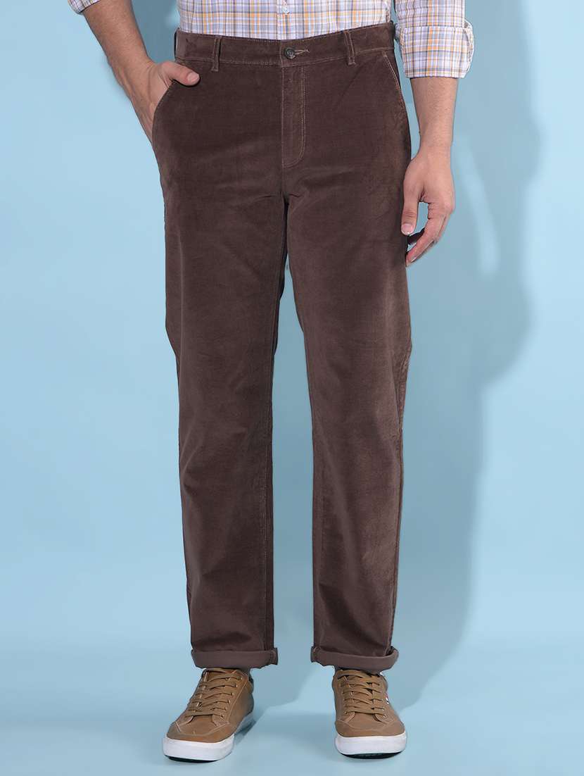 men solid mid rise trouser