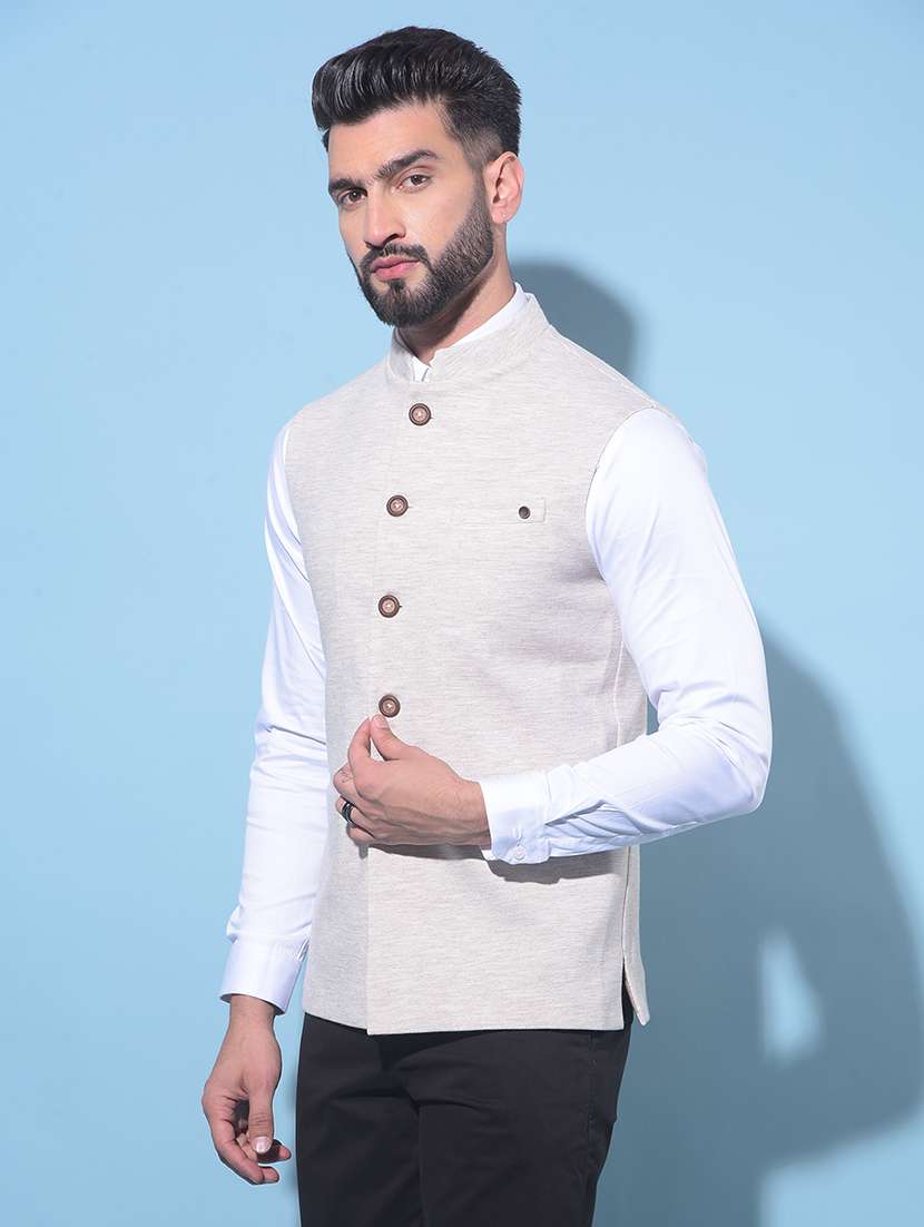 beige solid classic waist coat
