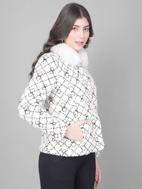 women off white self-designed fur coat - 21247963 - Standard Image - 0
