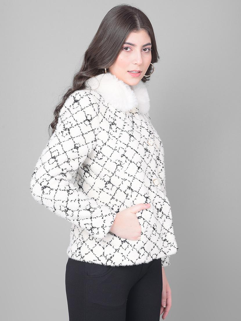 women off white self-designed fur coat
