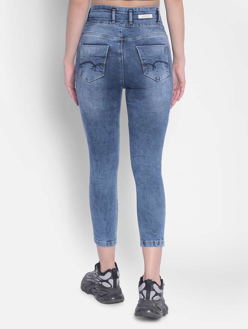 women mid rise plain denim jeans - 21247982 -  Standard Image - 3