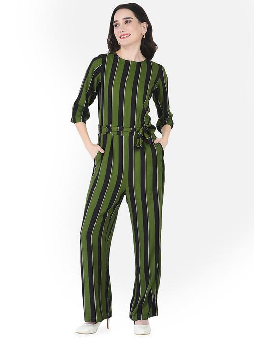 green viscose full leg jumpsuit - 21248001 - Standard Image - 0