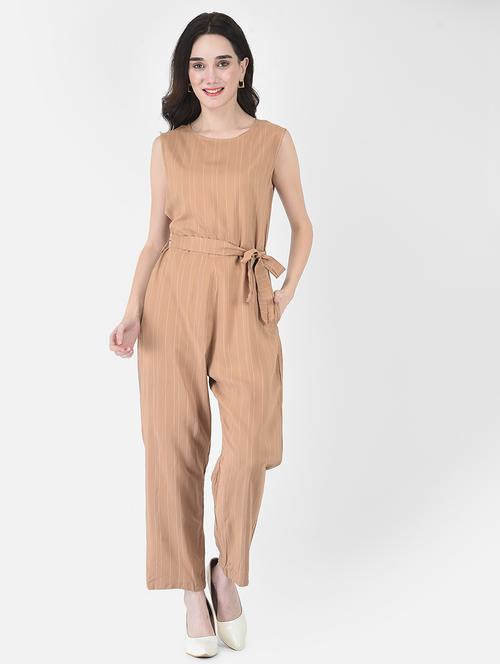 khaki viscose full leg jumpsuit - 21248003 - Standard Image - 0