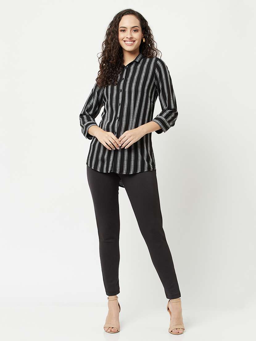 women striped collar shirt - 21248075 - Standard Image - 3