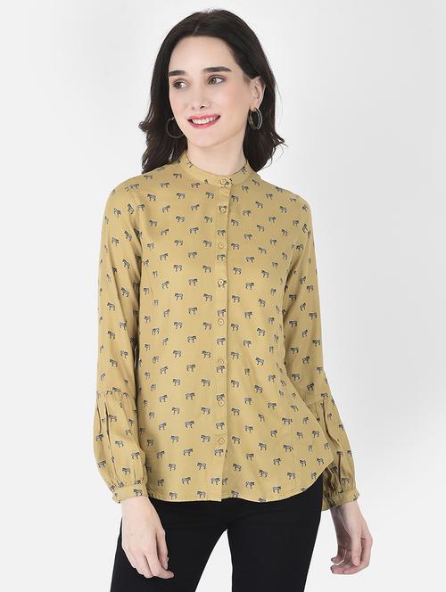 khaki viscose regular shirt - 21248079 - Standard Image - 0