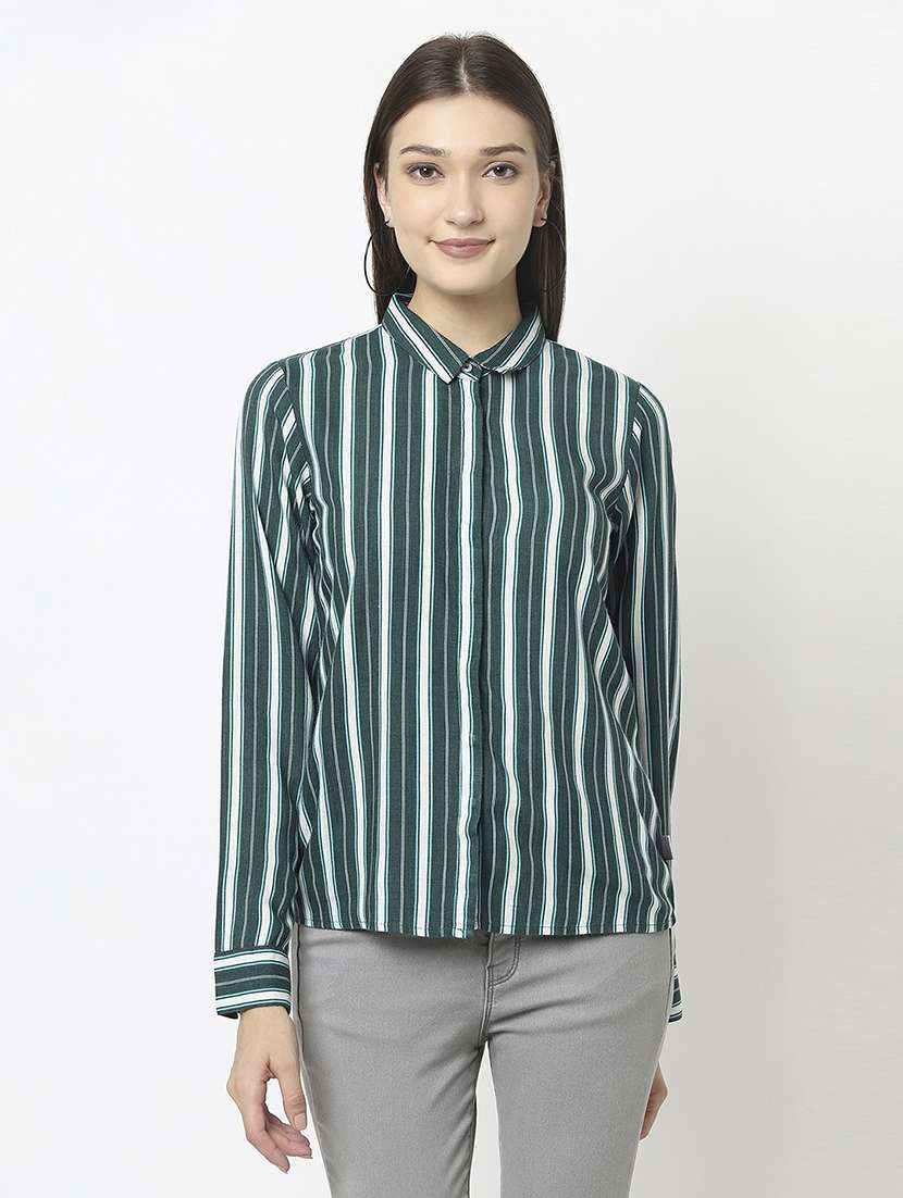 women striped collared regular shirt