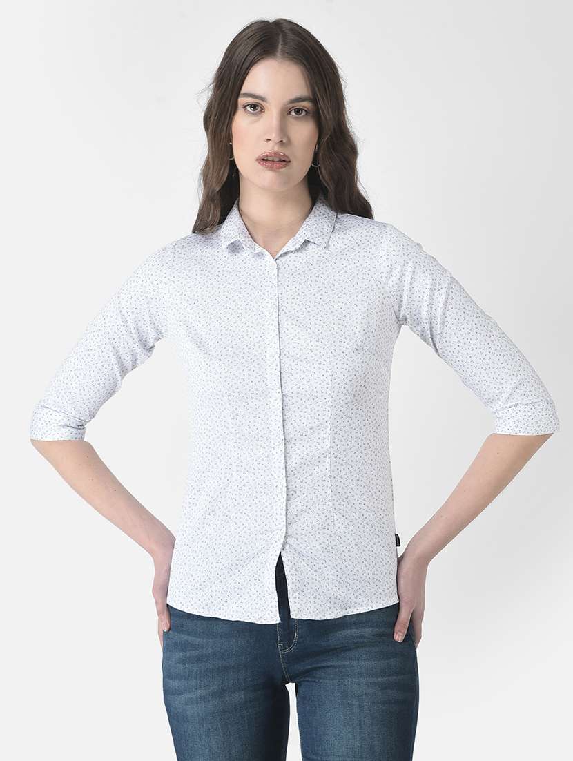 white cotton blend regular shirt