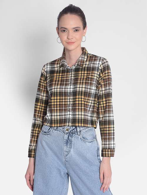 brown cotton crop shirt - 21248093 - Standard Image - 0