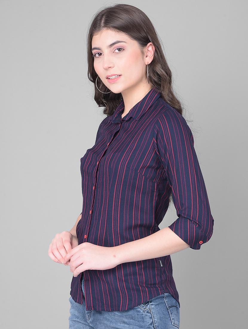 navy blue cotton blend regular shirt - 21248094 - Zoom Image - 0