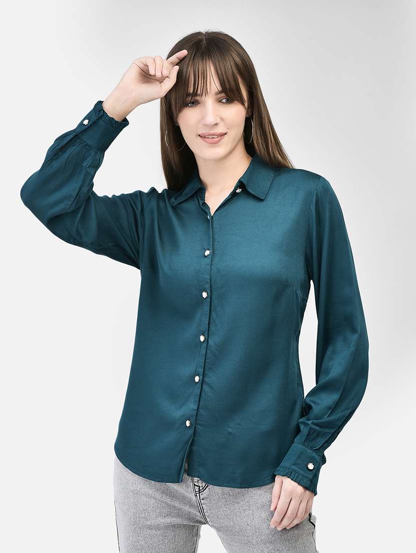 green viscose regular shirt - 21248095 - Zoom Image - 0