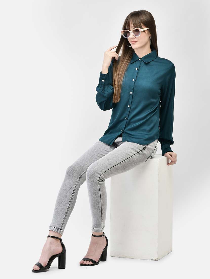 green viscose regular shirt - 21248095 - Standard Image - 3