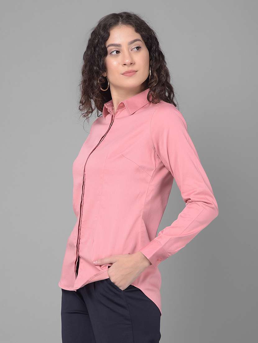 pink cotton blend regular shirt