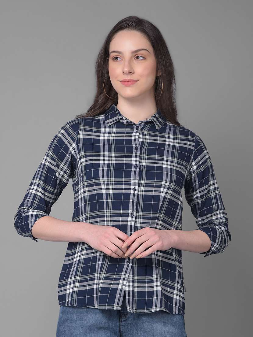navy blue cotton blend regular shirt