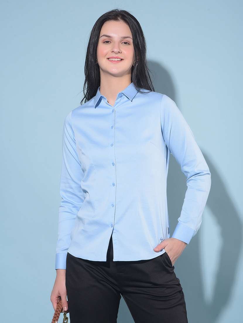 light blue cotton blend regular shirt