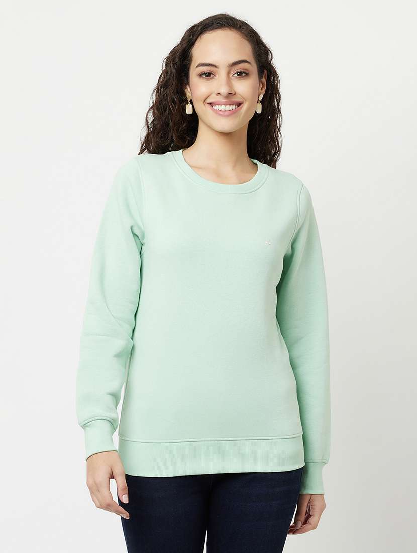 green cotton poly blend plain sweatshirt