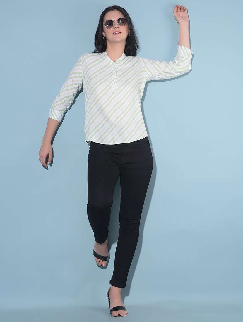 women mandrain neck printed high low top - 21248191 -  Standard Image - 3