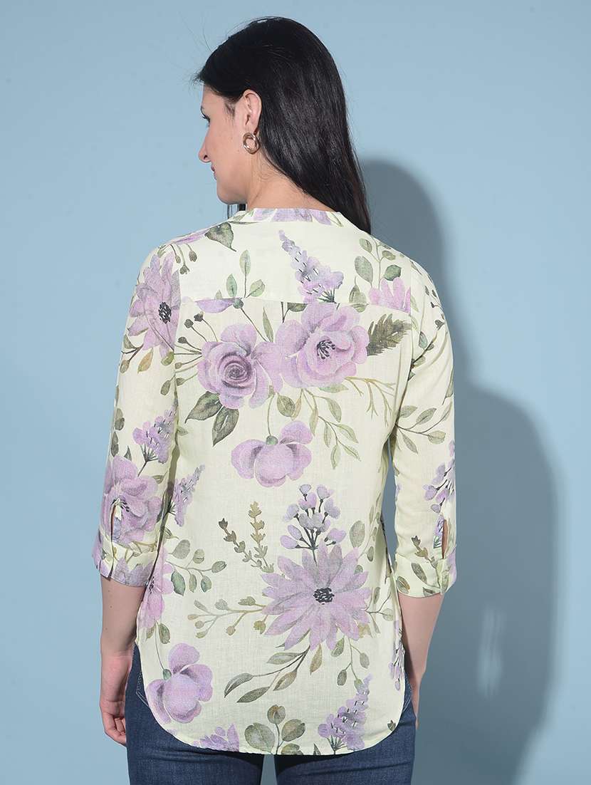 women mandrain neck floral print high low top - 21248196 -  Standard Image - 3