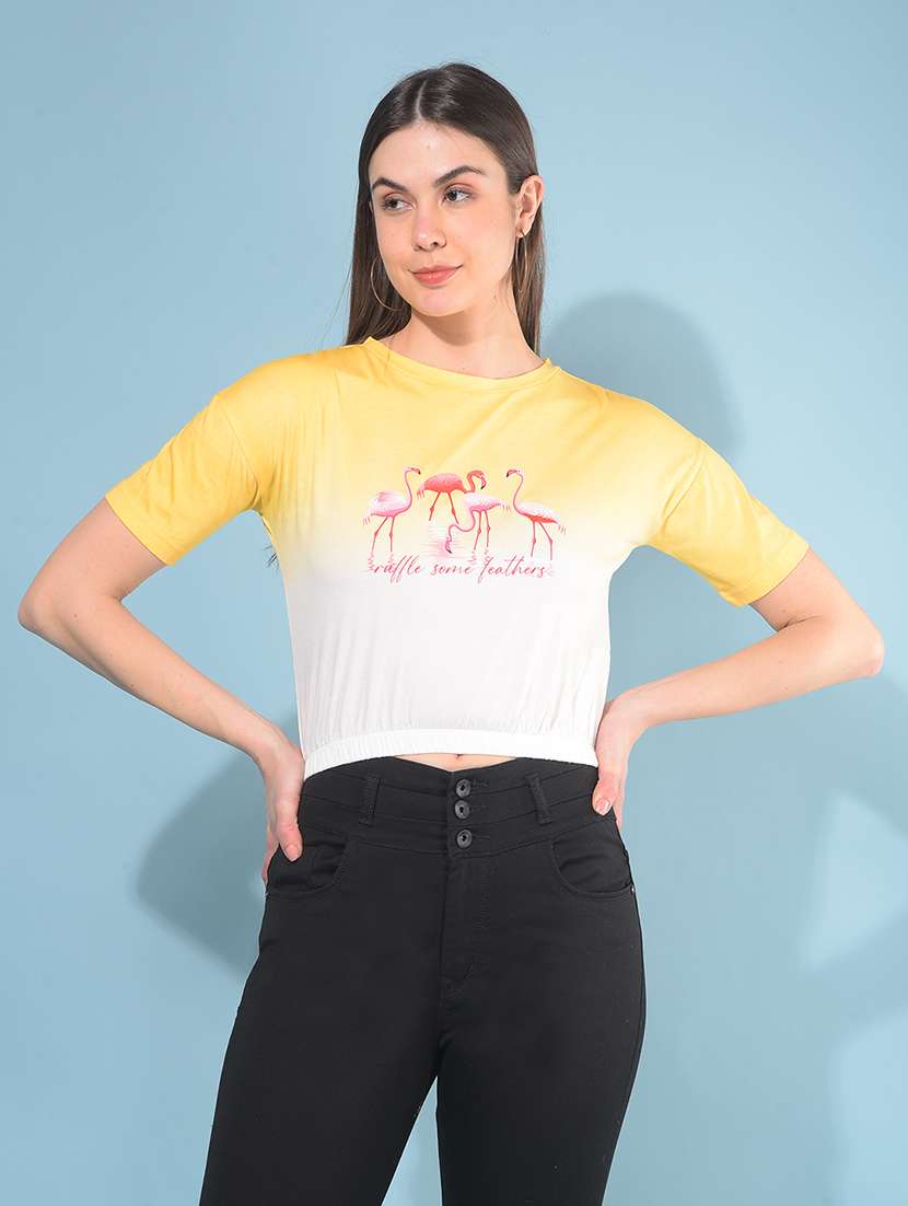yellow cotton crop t-shirt