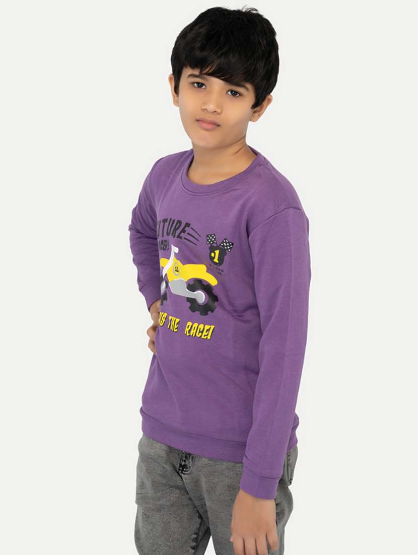 purple cotton front print sweatshirt