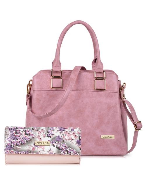 pink leatherette (pu) combo handbag - 21248610 - Standard Image - 0