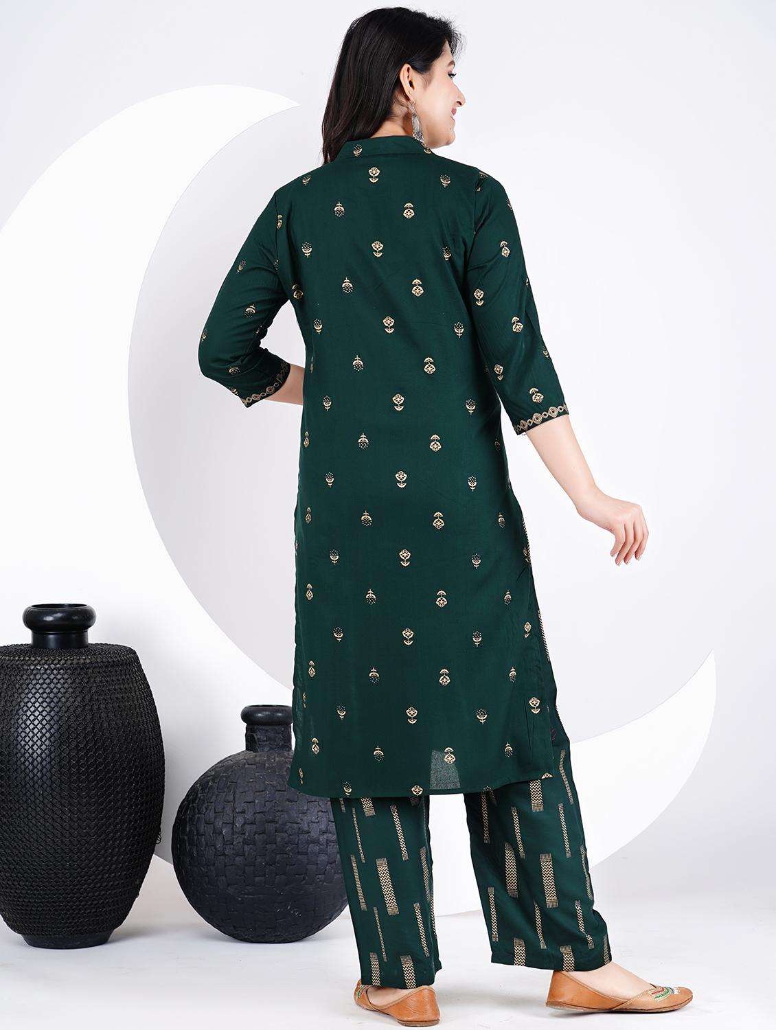 women bottle green kurta palazzo set  - 21249074 -  Standard Image - 3