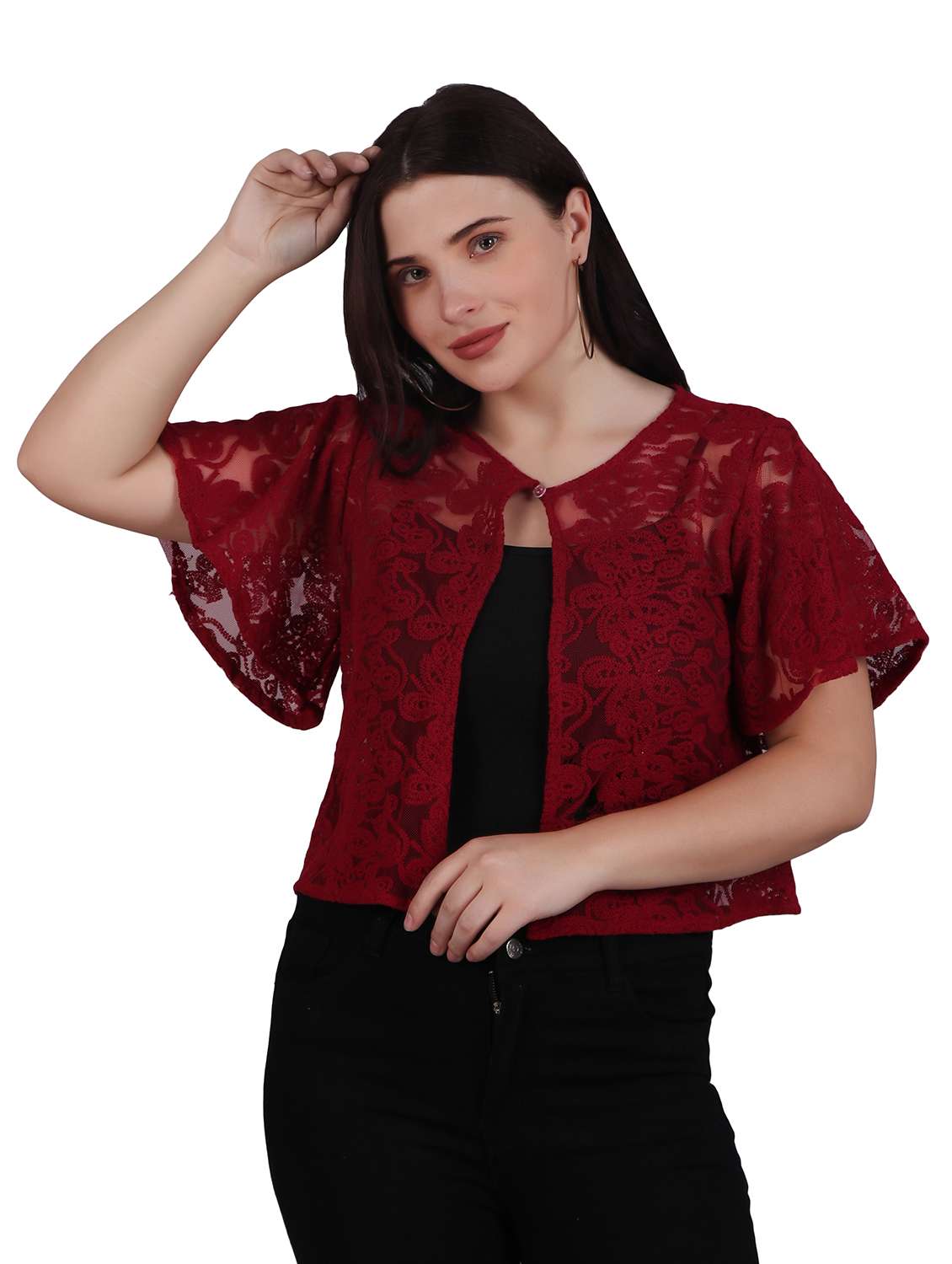 maroon lace regular shrug - 21249250 - Zoom Image - 0