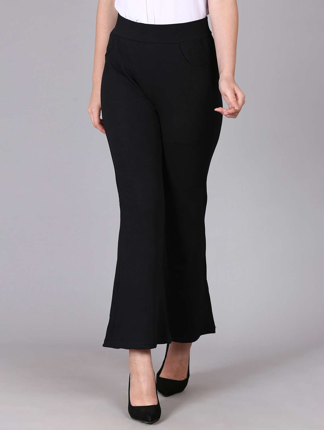 women high rise solid bootcut trouser