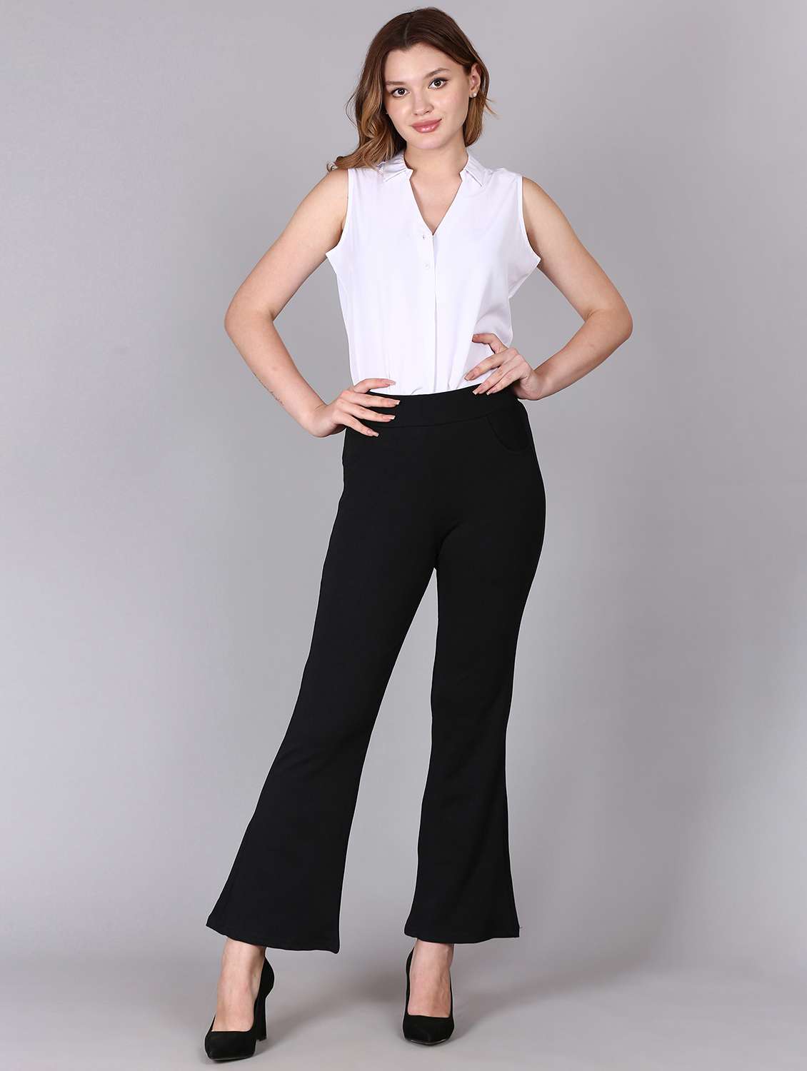 women high rise solid bootcut trouser - 21249280 -  Standard Image - 3