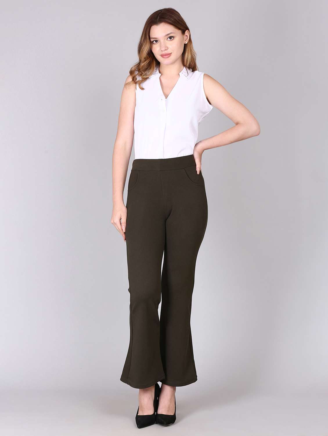 women high rise solid bootcut trouser - 21249282 -  Standard Image - 3