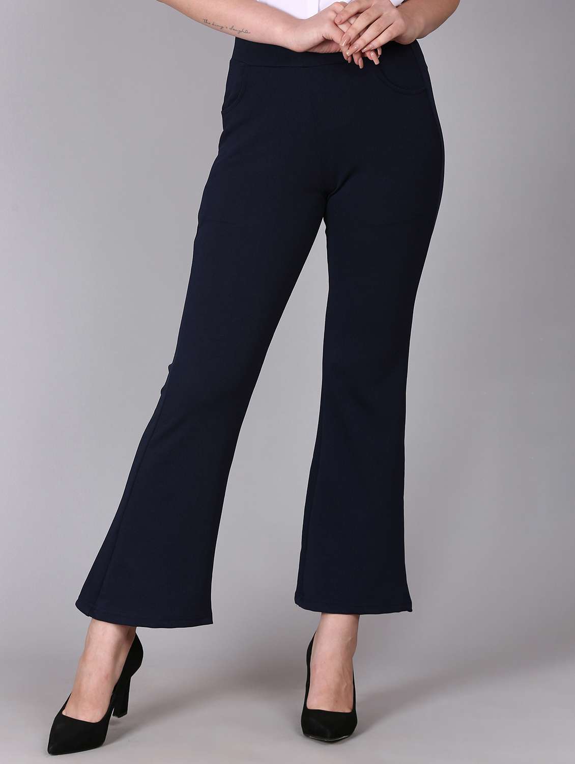women high rise solid bootcut trouser