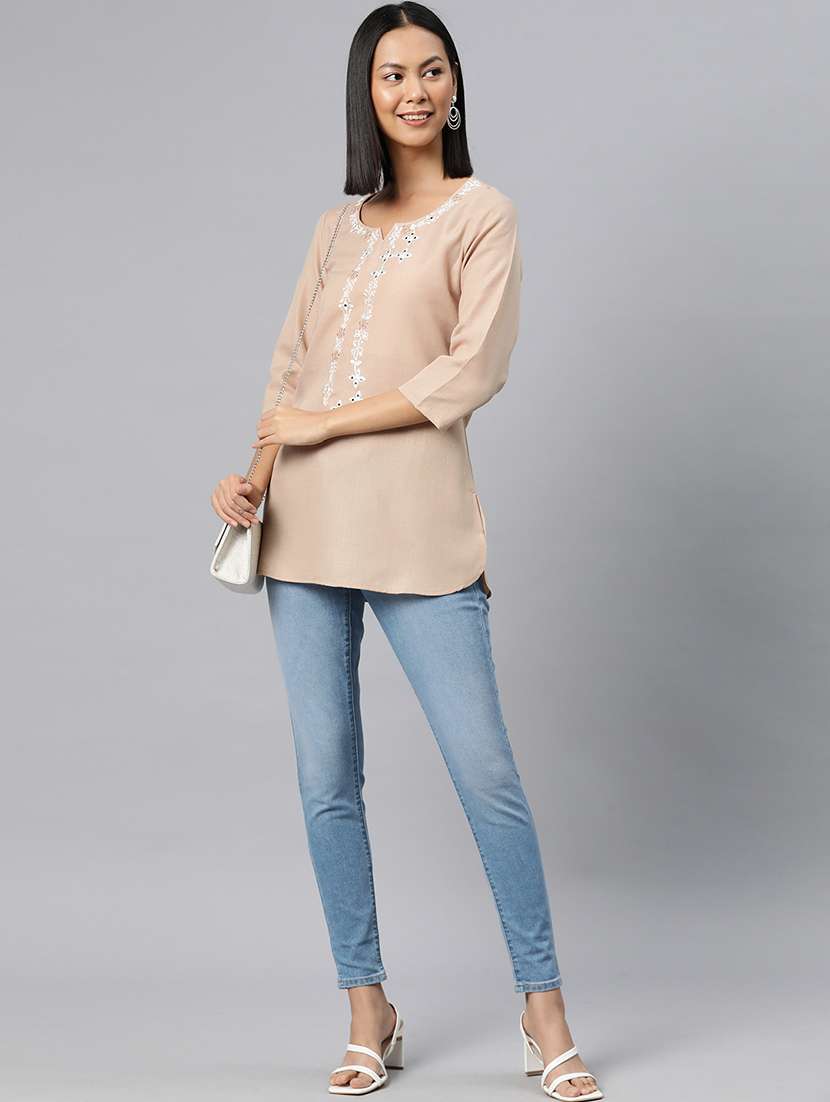 beige cotton regular kurti - 21249308 - Standard Image - 3