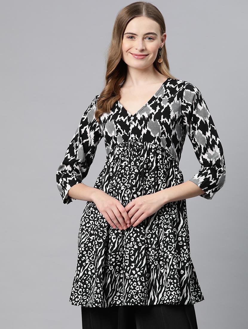 black printed peplum top - 21249334 - Zoom Image - 0