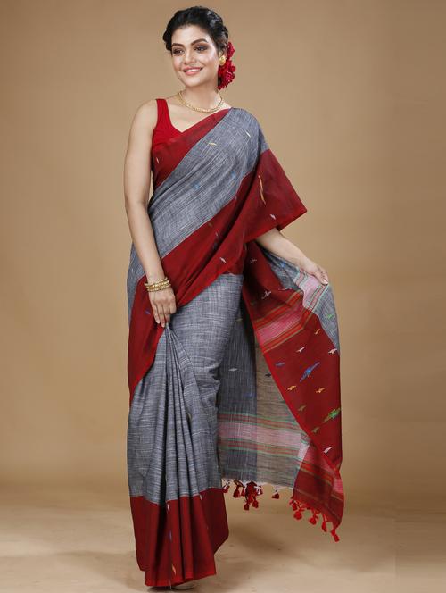 grey cotton ikkat saree - 21251310 - Standard Image - 0