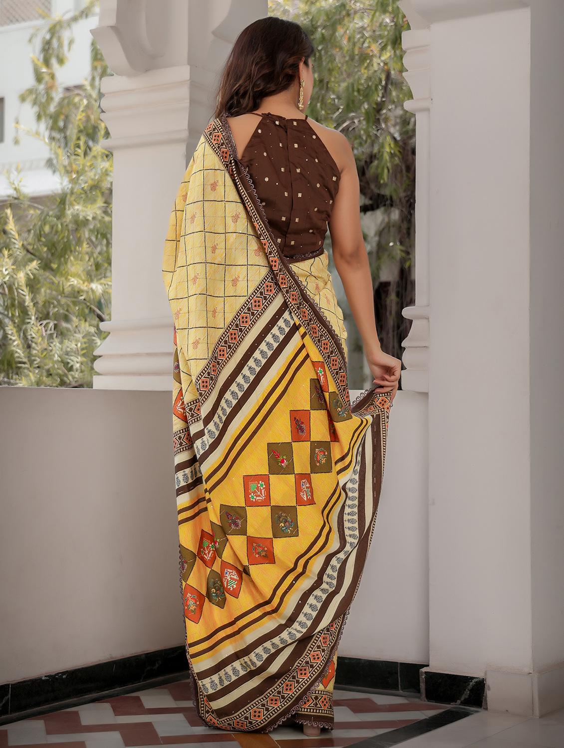 women lemon sherbet printed saree - 21251824 - Standard Image - 3