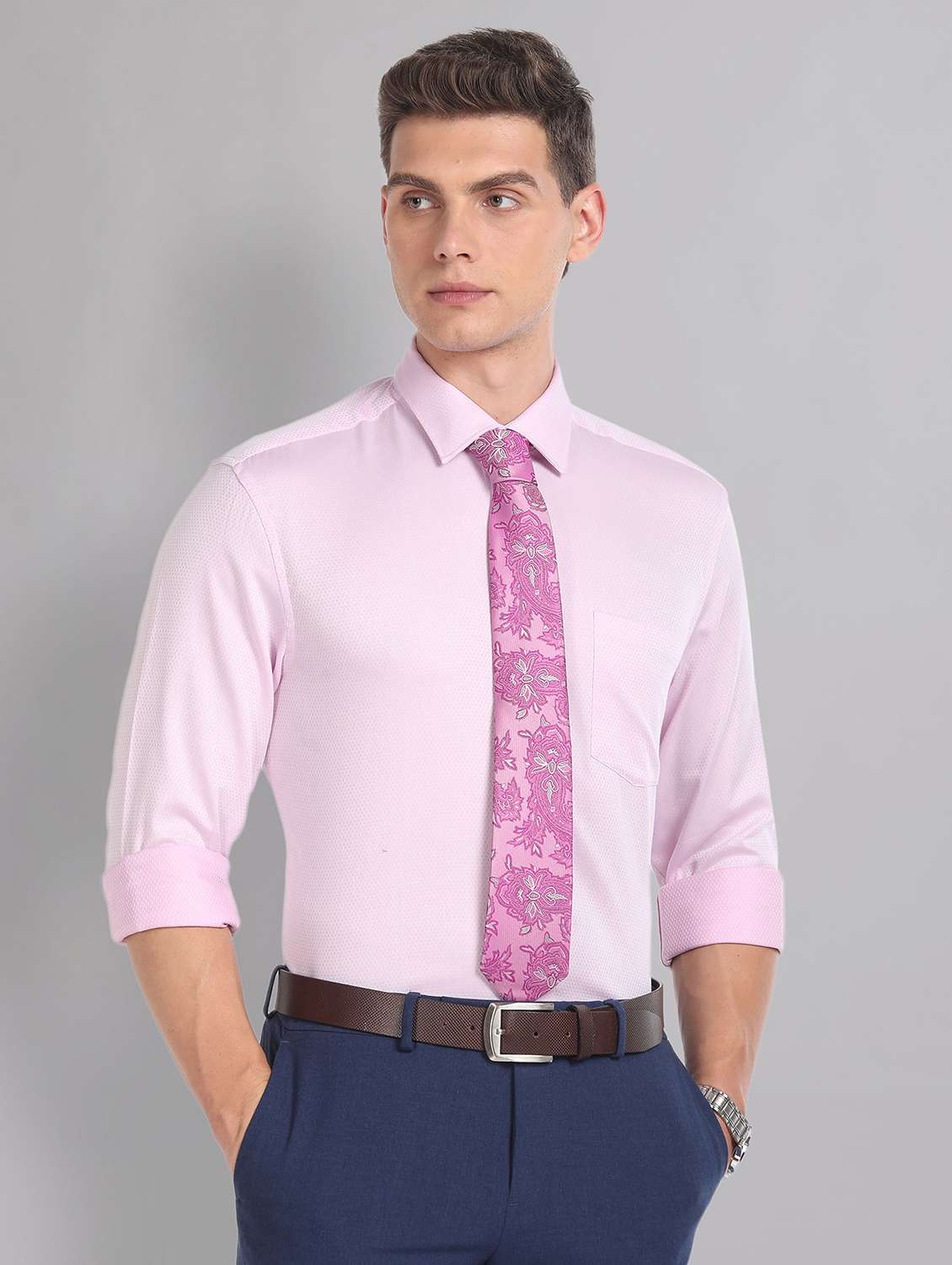 pink solid formal shirt