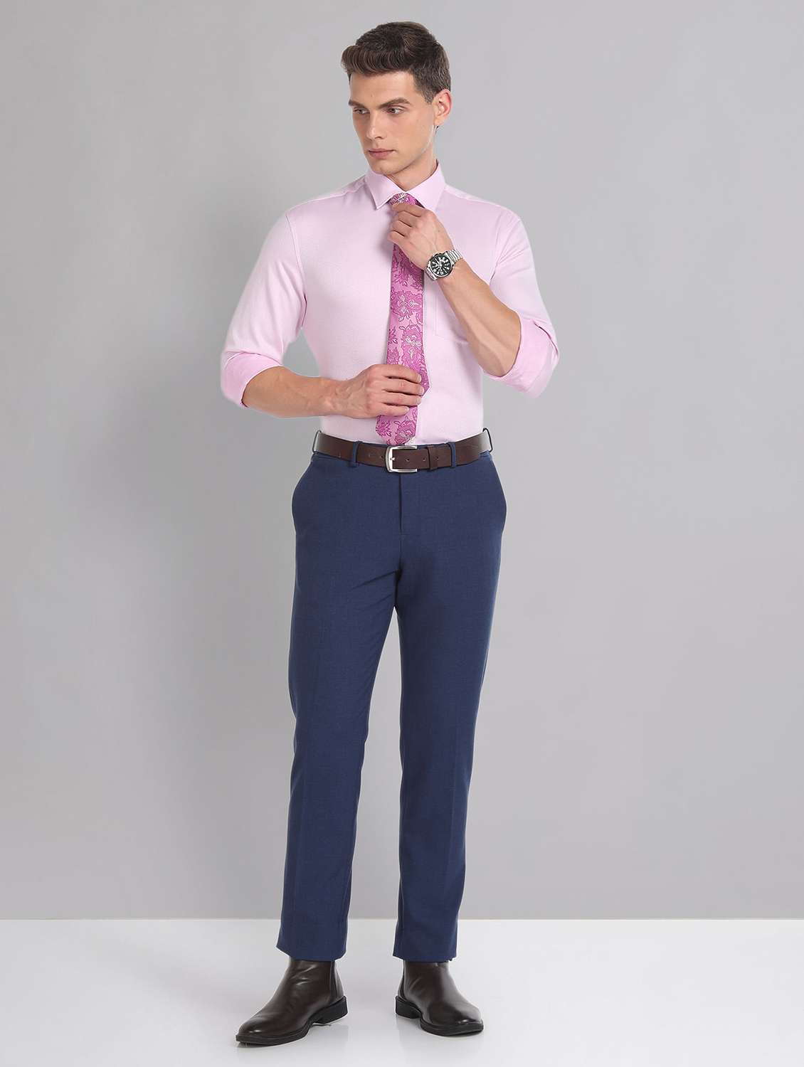pink solid formal shirt - 21252768 -  Standard Image - 3
