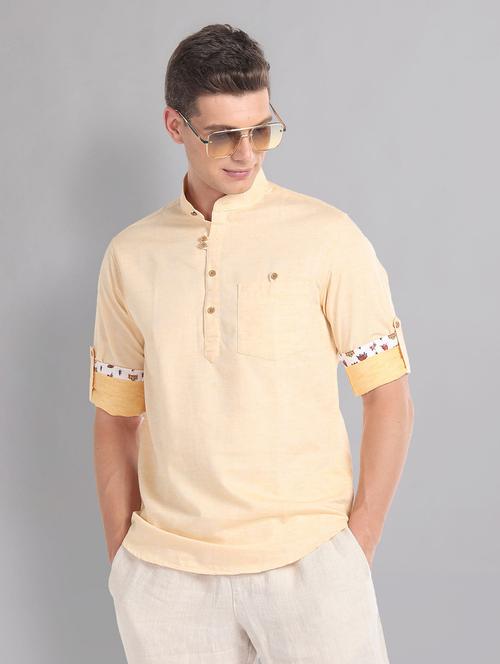 yellow solid short kurta - 21252769 - Standard Image - 0