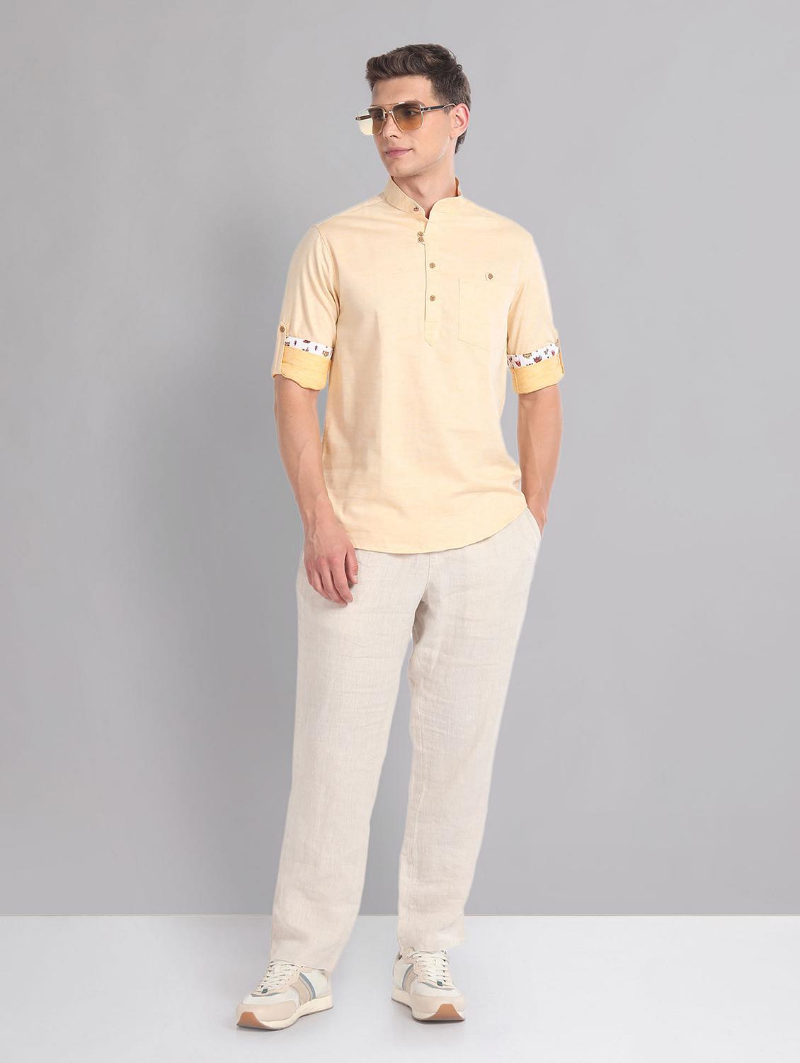 yellow solid short kurta - 21252769 - Standard Image - 3