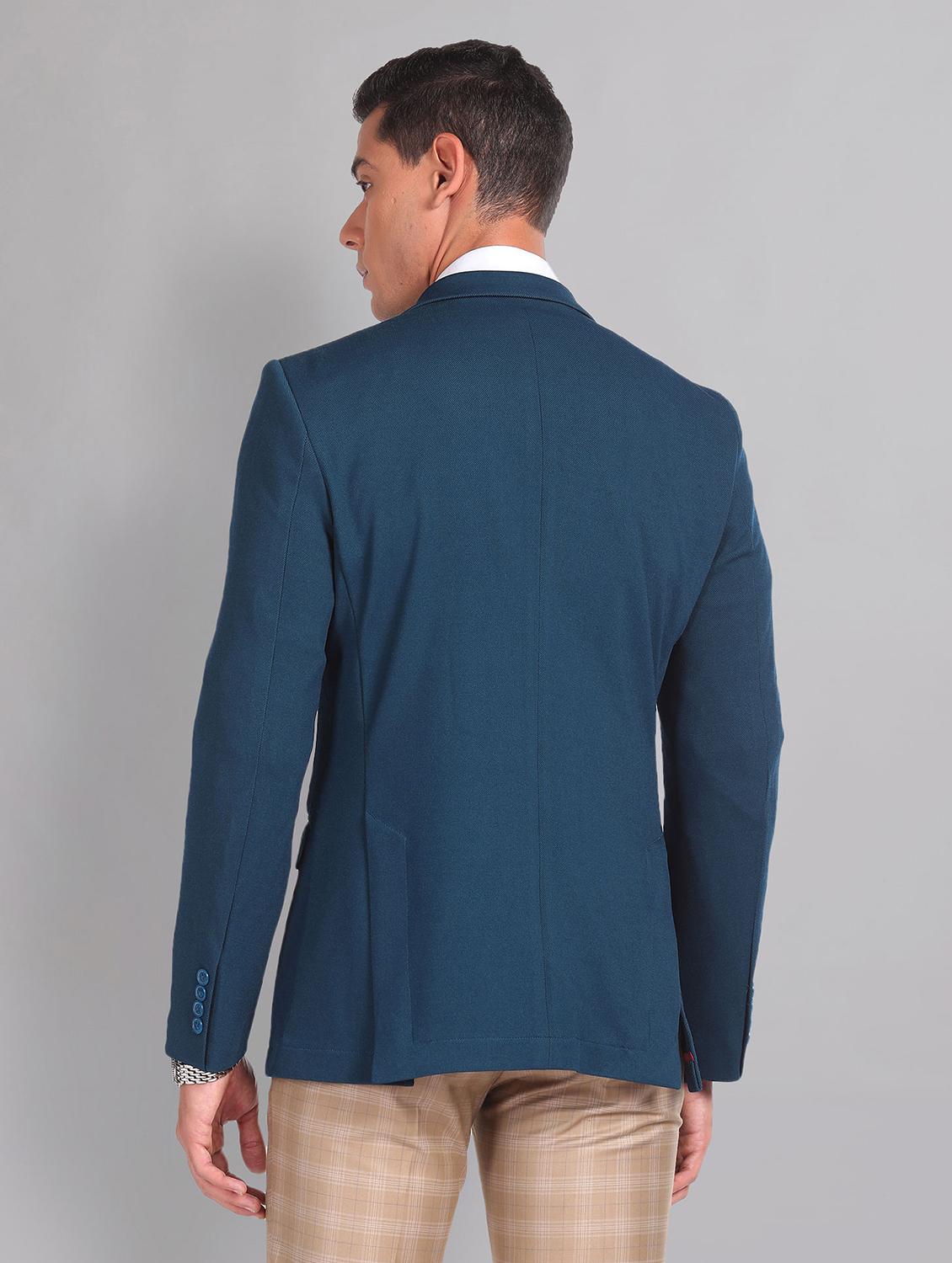 men teal solid single breasted formal blazer - 21252802 - Standard Image - 3