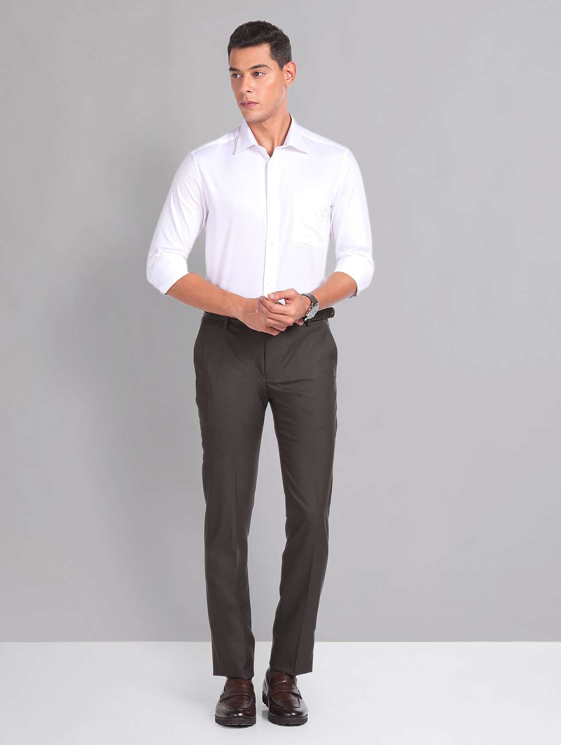 men solid flat front formal trouser - 21252857 - Standard Image - 3
