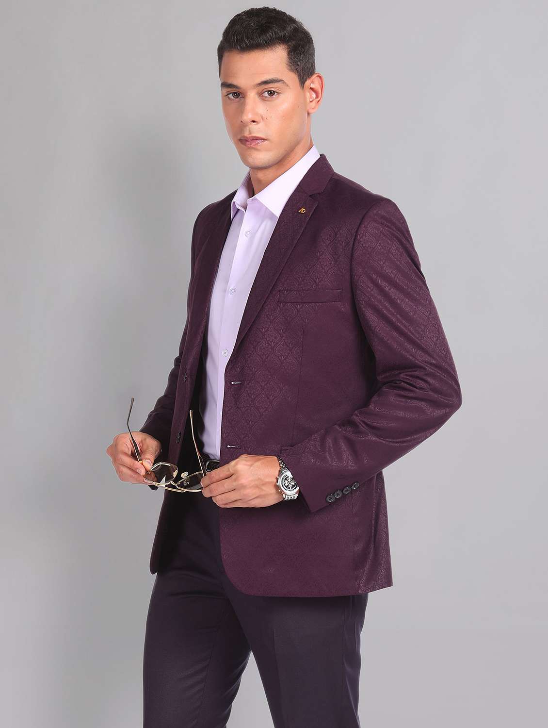 burgundy cotton single breasted suit - 21252883 - Standard Image - 3